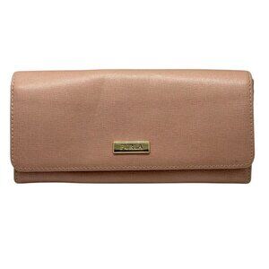 Furla Classic XL Bifold Wallet Dusty Rose Pale Mauve Gold Logo Ladies 7.25 x 4